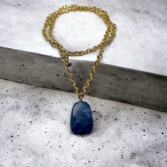Barse Studio Thailand necklace pendant Dumortierite gold - Picture 1 of 8